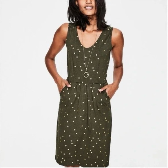 Boden-Melinda Green and Gold- Polka Dot- Tank Dress-Pockets-Spring- Size 8 - Picture 1 of 12